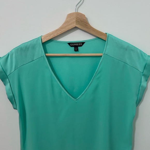 Express Teal V-Neck Blouse - Picture 2 of 8